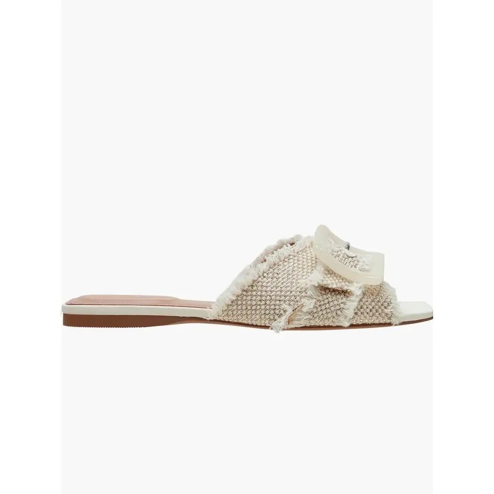 NIB Linea Paolo LOTTIE Frayed Fabric Cross Band Sandals Natural Gold Tan 5.5